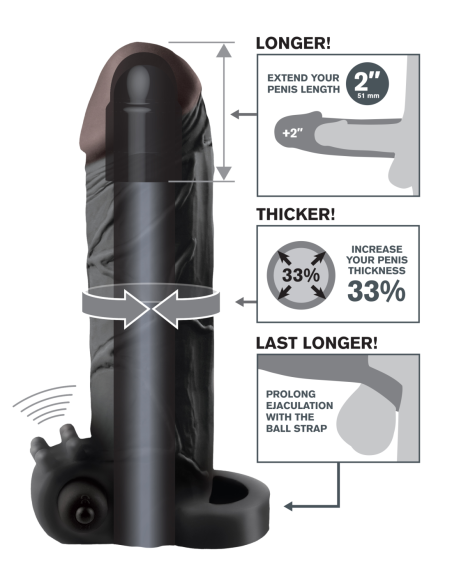 FANTASY X-TENSIONS VIBRATING REAL FEEL 2 INCH EXTENSION BLACK