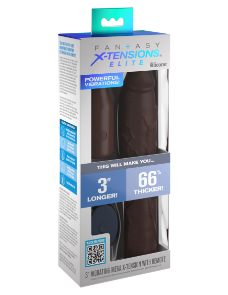 FANTASY X-TENSIONS ELITE 9 INCH SLEEVE VIBRATING 3 INCH PLUG WITH REMOTE BROWN