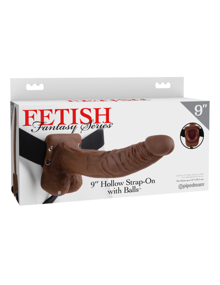 FETISH FANTASY SERIES 9 PULGADAS HOLLOW STRAP-ON CON BOLAS MARRÓN