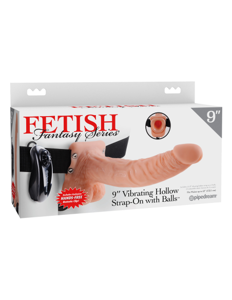 FETISH FANTASY SERIES 9 INCH VIBRATING HOLLOW STRAP-ON WITH BALLS LIGHT