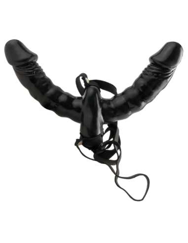 FETICHE SERIE DE FANTASÍA VIBRADOR DOBLE DELEITE STRAP-ON NEGRO