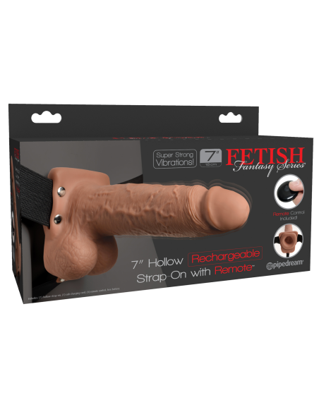 FETISH FANTASY SERIES 7 INCH HOLLOW STRAP-ON WITH REMOTE TAN