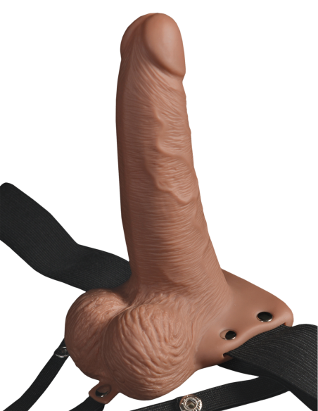 FETISH FANTASY SERIES 6 INCH HOLLOW RECHARGEABLE STRAP-ON WITH BALLS TAN