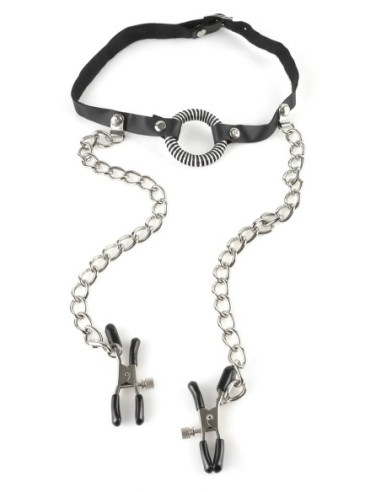 FETISH FANTASY SERIES O-RING GAG NIPPLE CLAMPS BLACK