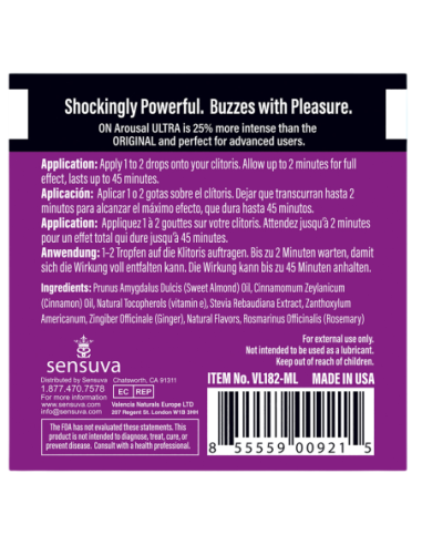 SENSUVA ON ULTRA AROUSAL OIL SINGLE USE AMPOULE