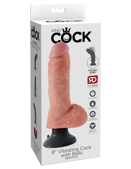 KING COCK POLLA VIBRADORA DE 8 PULGADAS CON BOLAS DE LUZ