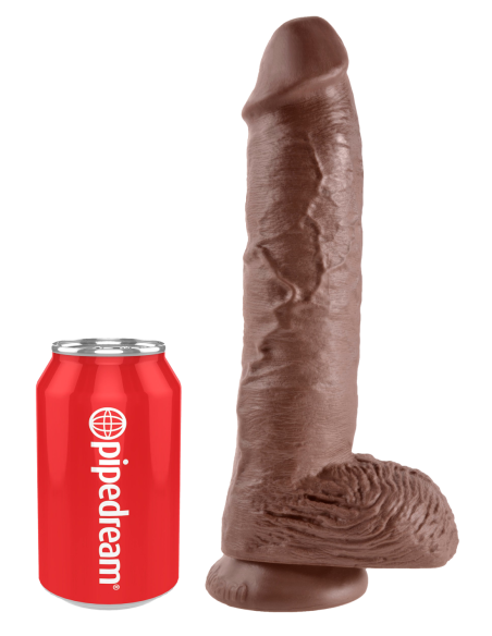 KING COCK POLLA DE 10 PULGADAS CON BOLAS MARRÓN