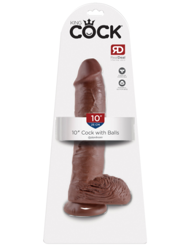 KING COCK POLLA DE 10 PULGADAS CON BOLAS MARRÓN