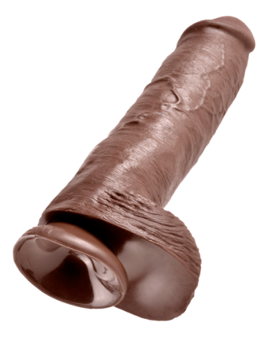 KING COCK POLLA DE 11 PULGADAS CON BOLAS MARRÓN