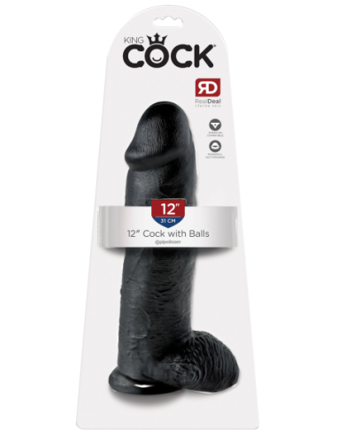 KING COCK POLLA DE 12 PULGADAS CON BOLAS NEGRO