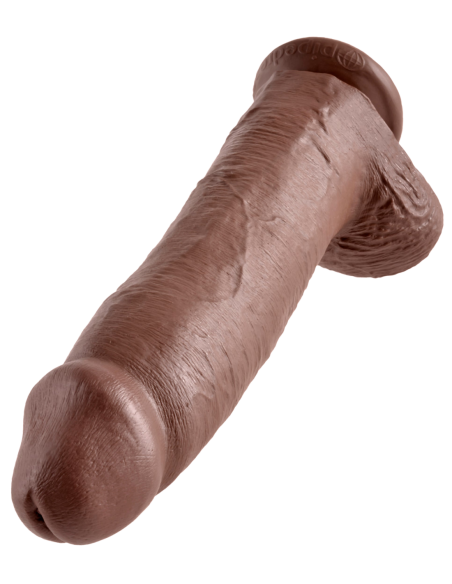 KING COCK POLLA DE 12 PULGADAS CON BOLAS MARRÓN