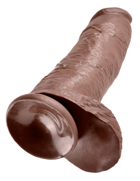 KING COCK POLLA DE 12 PULGADAS CON BOLAS MARRÓN