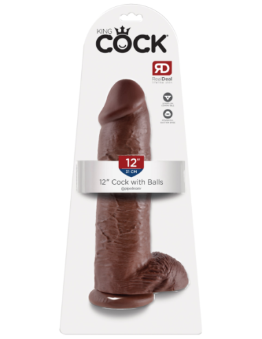 KING COCK POLLA DE 12 PULGADAS CON BOLAS MARRÓN