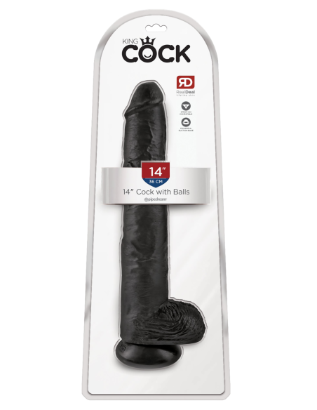 KING COCK POLLA DE 14 PULGADAS CON BOLAS NEGRO