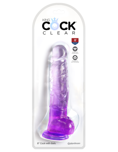 KING COCK CLARO GALLO DE 8 PULGADAS CON BOLAS PÚRPURA