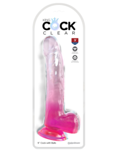 KING COCK CLEAR 9 INCH COCK WITH BALLS PINK 2