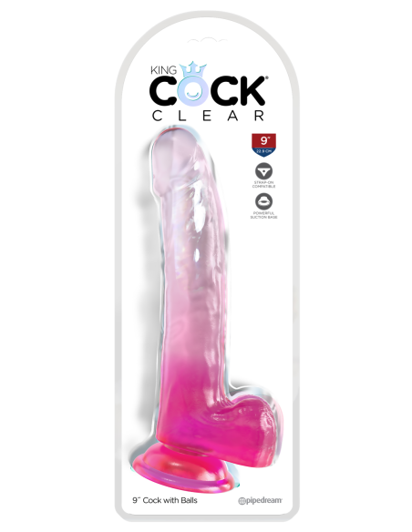 KING COCK CLEAR 9 INCH COCK WITH BALLS PINK