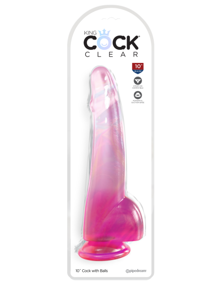 KING COCK CLEAR 10 INCH COCK WITH BALLS PINK
