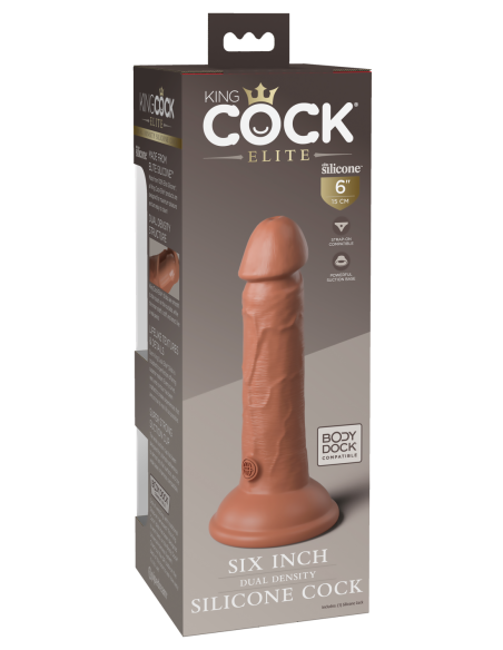 KING COCK ELITE 6 PULGADAS DE SILICONA VIBRADORA DE DOBLE DENSIDAD COCK TAN