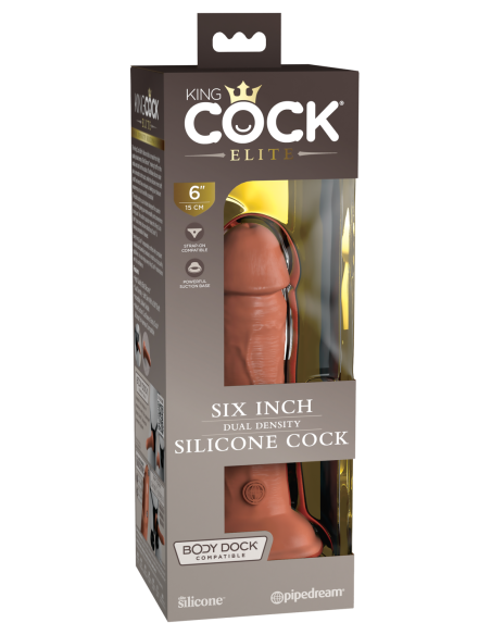 KING COCK ELITE 6 PULGADAS DE SILICONA VIBRADORA DE DOBLE DENSIDAD COCK TAN