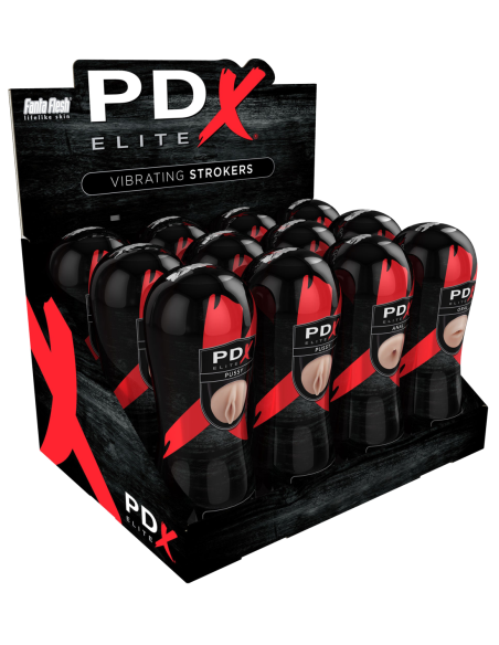PDX ELITE PIPEDREAM EXTREME ELITE VIBRATING STROKER DISPLAY - 12 PCS LIGHT
