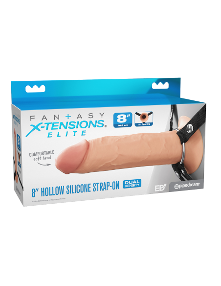 FANTASY X-TENSIONS ELITE 8" SILICONE HOLLOW STRAP-ON - DUAL DENSITY - LIGHT