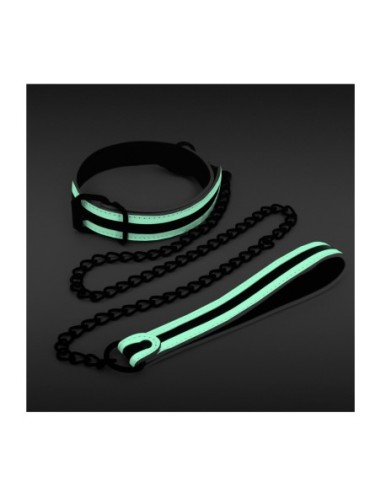 COLLAR Y CORREA BONDAGE GLO VERDE