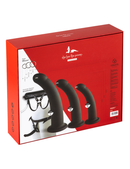 VIRGITE  UNIVERSAL HARNESS WITH BLACK DILDO SET SIZES S M L BLACK