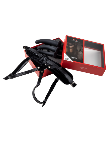 VIRGITE  UNIVERSAL HARNESS WITH BLACK DILDO SET SIZES S M L BLACK