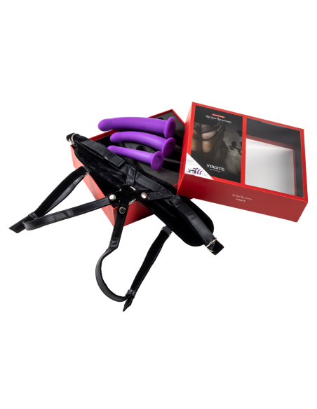 VIRGITE  UNIVERSAL HARNESS WITH PURPLE DILDO SET SIZES S M L PURPLE