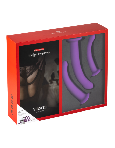 VIRGITE  UNIVERSAL HARNESS WITH PURPLE DILDO SET SIZES S M L PURPLE