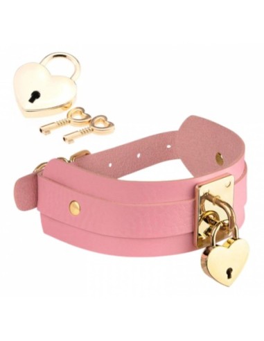 KINKY DIVA HEART LOCK & KEY COLLAR PINK/GOLD