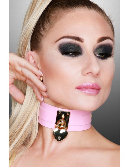 KINKY DIVA CERRADURA DE CORAZÓN Y COLLAR DE LLAVE ROSA/DORADO