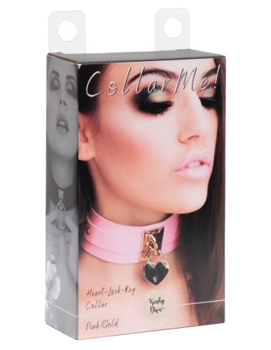 KINKY DIVA HEART LOCK & KEY COLLAR PINK/GOLD
