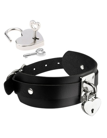 KINKY DIVA CERRADURA DE CORAZÓN Y COLLAR DE LLAVE NEGRO/PLATA