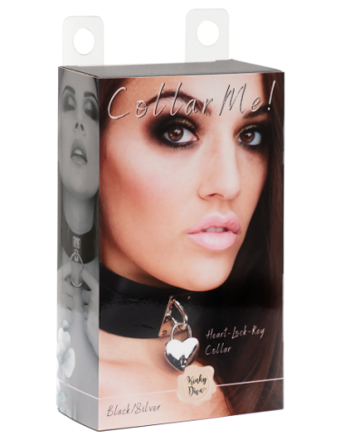 KINKY DIVA HEART LOCK & KEY COLLAR BLACK/SILVER