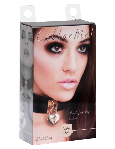 KINKY DIVA CERRADURA DE CORAZÓN Y COLLAR DE LLAVE NEGRO/DORADO
