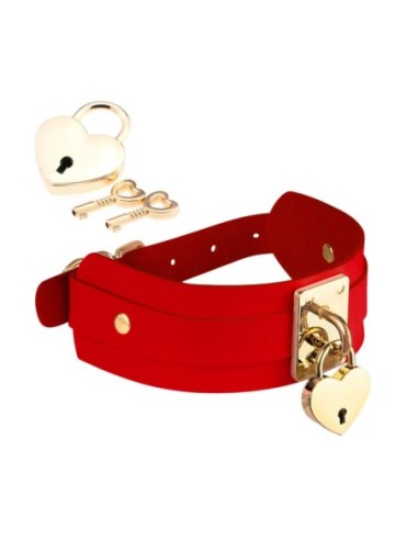 KINKY DIVA HEART LOCK & KEY COLLAR RED/GOLD