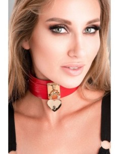 KINKY DIVA HEART LOCK & KEY COLLAR RED/GOLD 2