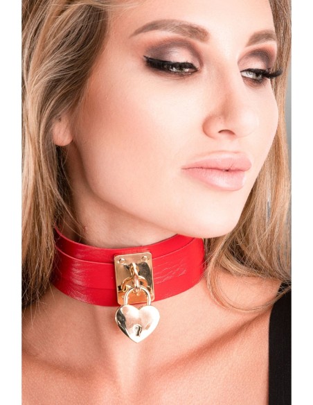 KINKY DIVA CERRADURA DE CORAZÓN Y COLLAR DE LLAVE ROJO/DORADO