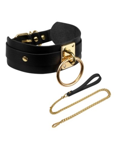 KINKY DIVA O-RING COLLAR + LEASH BLACK/GOLD