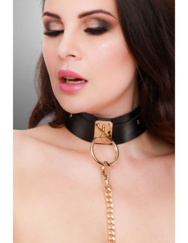 KINKY DIVA O-RING COLLAR + LEASH BLACK/GOLD