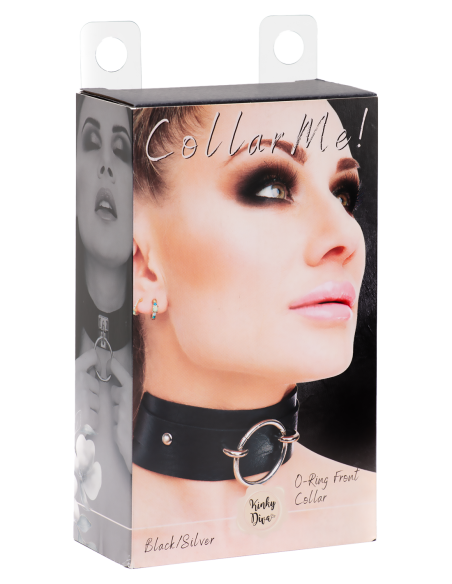 KINKY DIVA O-RING FRONT COLLAR BLACK/SILVER