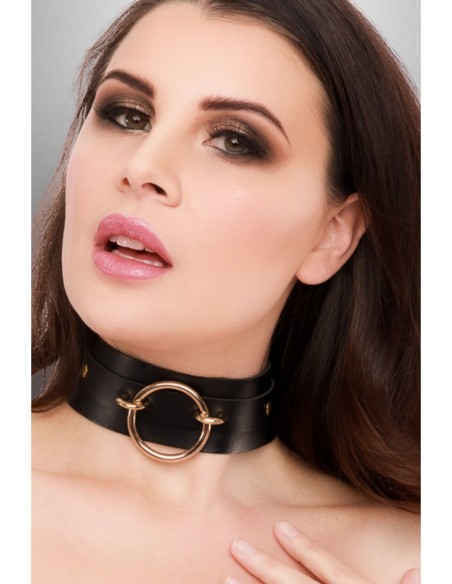 KINKY DIVA O-RING FRONT COLLAR BLACK/GOLD