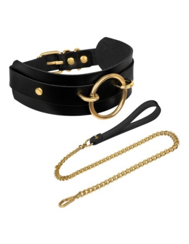 KINKY DIVA O-RING FRONT COLLAR + LEASH BLACK/GOLD