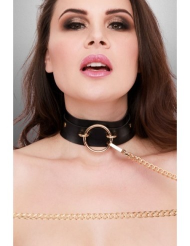 KINKY DIVA O-RING FRONT COLLAR + LEASH BLACK/GOLD