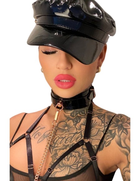 KINKY DIVA COLLAR DE JUNTA TÓRICA + CORREA NEGRO/DORADO