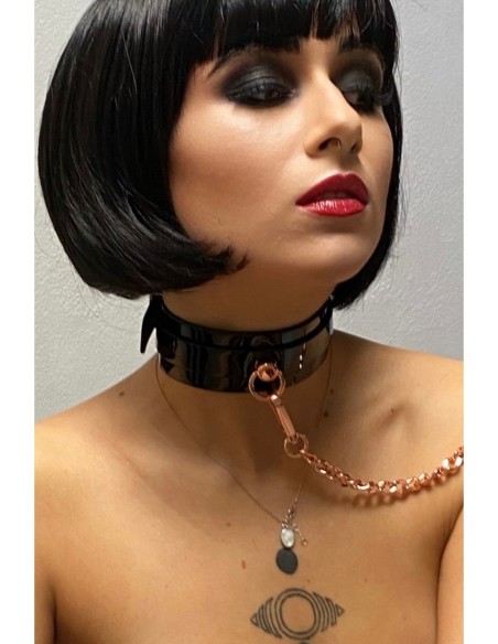 KINKY DIVA COLLAR DE JUNTA TÓRICA + CORREA NEGRO/DORADO