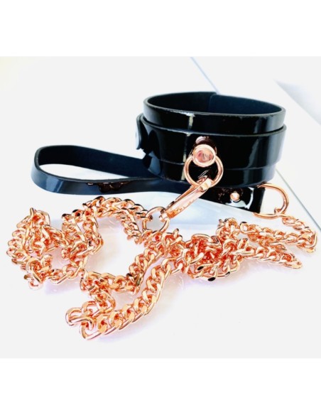 KINKY DIVA COLLAR DE JUNTA TÓRICA + CORREA NEGRO/DORADO