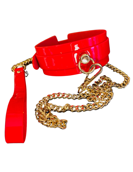 KINKY DIVA O-RING COLLAR + LEASH RED/GOLD